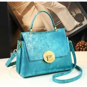 Women's Blue Snake Skin Satchel Handbag Top Handle Crossbody